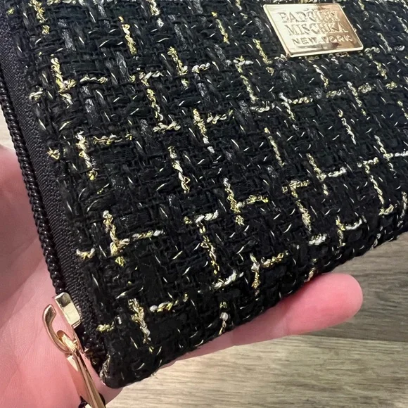 Badgley Mischka Tara Tweed Wallet Zip Around Black and Gold Fleck NWT - Picture 3 of 6